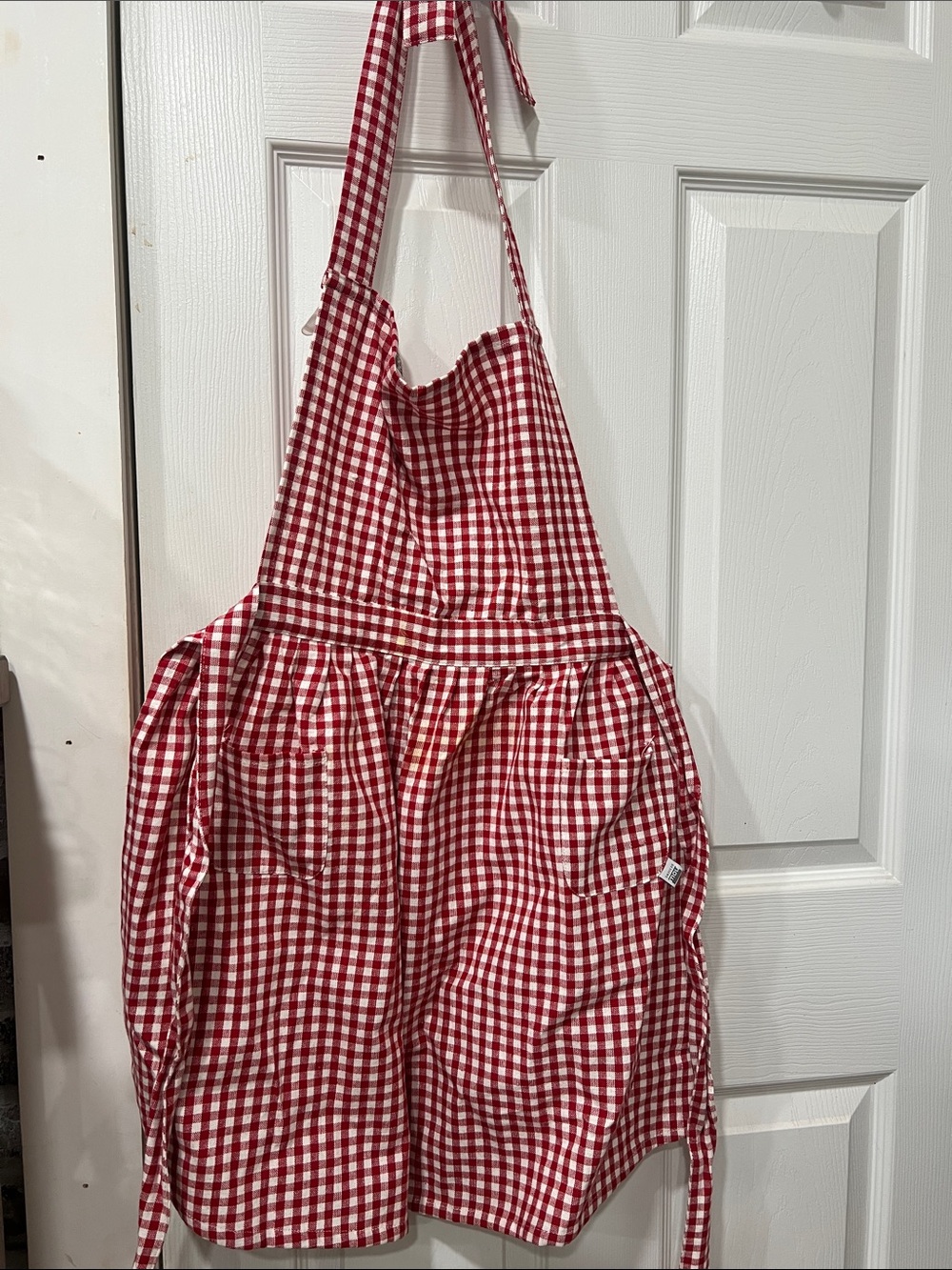 Red and White Gingham Check Apron -one size